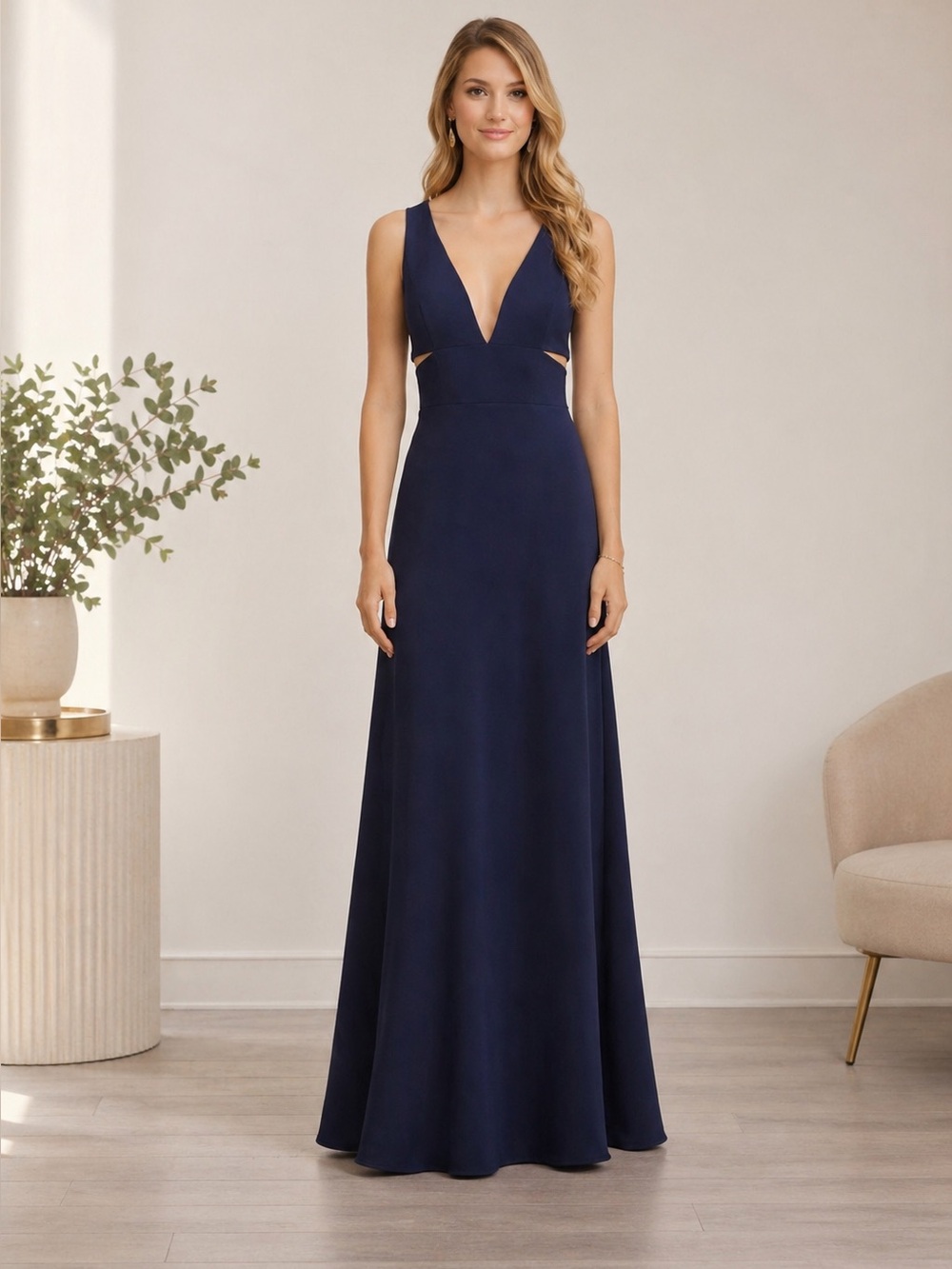 Laundry by Shelli Segal Navy Maxi Dress | Deep V Formal Gown | Size 4